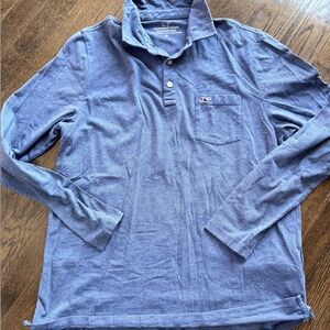 mens vineyard vines edgartown long sleeve polo- blue- M